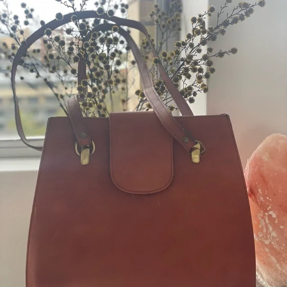 Vintage Brown Leather Bag 1980’s satchel style - Picture 6 of 11